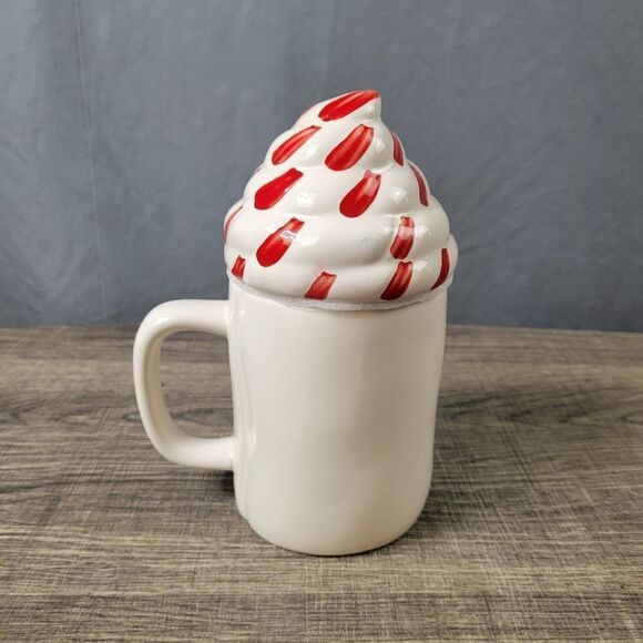 Rae Dunn Artisan Collection White Ceramic Peppermint Mocha Mug with Lid - Picture 3 of 8
